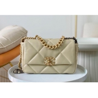 Top Grade Chanel 19 Shiny Lambskin Small Flap Bag AS1160 Beige/Gold 2024