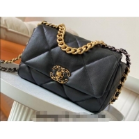 Top Quality Chanel 19 Shiny Lambskin Small Flap Bag AS1160 Black/Gold 2024