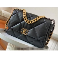 Top Quality Chanel 19 Shiny Lambskin Large Flap Bag AS1161 Black/Gold 2024