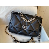 Pretty Style Chanel 19 Shiny Lambskin Large Flap Bag AS1161 Black/Silver 2024