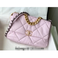 Luxurious Chanel 19 Shiny Lambskin Large Flap Bag AS1161 Light Pink 2024