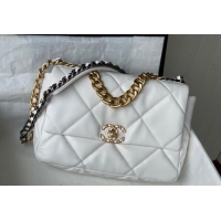 Top Grade Chanel 19 Shiny Lambskin Large Flap Bag AS1161 White 2024