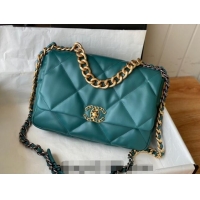 Most Popular Chanel 19 Shiny Lambskin Large Flap Bag AS1161 Green/Gold 2024