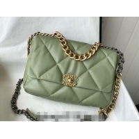 New Fashion Chanel 19 Shiny Lambskin Large Flap Bag AS1161 Light Green 2024