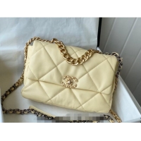 Top Grade Chanel 19 Shiny Lambskin Large Flap Bag AS1161 Light Yellow 2024