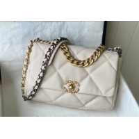 Trendy Design Chanel 19 Shiny Lambskin Large Flap Bag AS1161 White 2024