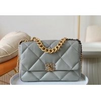 Famous Brand Chanel 19 Shiny Lambskin Large Flap Bag AS1161 Light Grey 2024