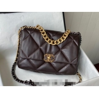 Grade Quality Chanel 19 Shiny Lambskin Large Flap Bag AS1161 Brown 2024