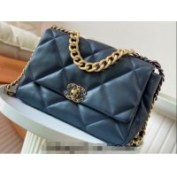 Famous Brand Chanel 19 Shiny Lambskin Large Flap Bag AS1161 Dark Blue 2024