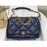 Pretty Style Chanel 19 Shiny Lambskin Maxi Flap Bag AS1162 Dark Blue 2024