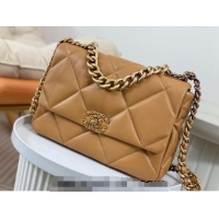 Famous Brand Chanel 19 Shiny Lambskin Large Flap Bag AS1161 Caramel Brown 2024