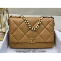 Good Taste Chanel 19 Shiny Lambskin Maxi Flap Bag AS1162 Caramel Brown 2024