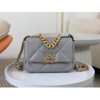 Popular Style Chanel 19 Shiny Lambskin Mini Flap Bag AS1159 Grey 2024