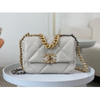 Unique Style Chanel 19 Shiny Lambskin Mini Flap Bag AS1159 White 2024