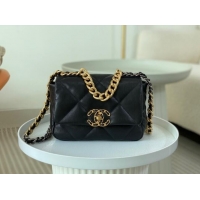 Grade Quality Chanel 19 Shiny Lambskin Mini Flap Bag AS1159 Black 2024