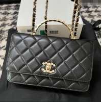 Top Design Chanel Quilted Leather Wallet on Chain WOC with Crystals Handle AP2206 Black 2024