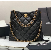 Good Taste Chanel Folded Leather Hobo Bag AS2204 Black 2024