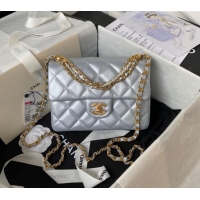 Trendy Design Chanel Shiny Lambskin Small Flap Bag with Chain and Pearls AS4384 Silver 2024