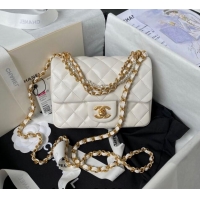 Well Crafted Chanel Shiny Lambskin Mini Flap Bag with Chain and Pearls AS4385 White 2024