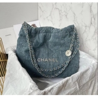 Fashion Discount Chanel 22 Small Handbag in Washed Denim AS3260 Blue 2024