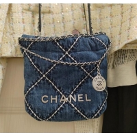 Grade Quality Chanel 22 Mini Handbag in Stitched Denim AS3980 Blue 2024