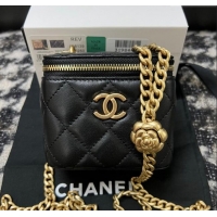 Shop Design Chanel Lambskin Mini Vanity Case with Camellia Chain AS2218 Black 2024