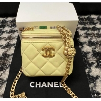 Top Quality Chanel Lambskin Mini Vanity Case with Camellia Chain AS2218 Yellow 2024