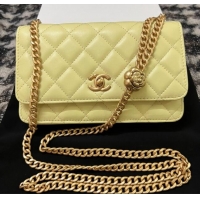 Famous Brand Chanel Quilted Lambskin Wallet on Chain WOC with Camellia Chain AS2217 Yellow 2024