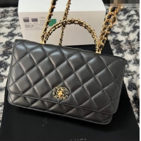 Luxurious Chanel Quilted Leather Wallet on Chain WOC with Top Handle AS2615 Black 2024