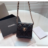 Promotional Chanel Heart Quilted Leather Coin Purse Wallet on Chain A8127 Black 2024