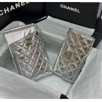 Good Taste Chanel Quilted Leather Phone Holder & Wallet WOC on Chain Set 0407 Silver 2023