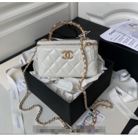 Best Price Chanel Shiny Crumpled Lambskin Clutch with Chain and Pearls Top Handle AP3804 White 2024