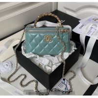 Shop Best Chanel Shiny Crumpled Lambskin Clutch with Chain and Pearls Top Handle AP3804 Green 2024