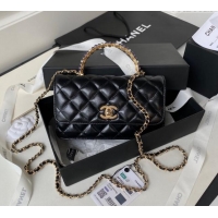 Super Quality Chanel Shiny Crumpled Lambskin Clutch with Chain and Pearls Top Handle AP3803 Black 2024