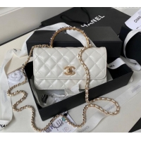 Cheapest Chanel Shiny Crumpled Lambskin Clutch with Chain and Pearls Top Handle AP3803 White 2024