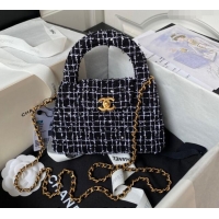 Super Quality Chanel Sequin Embroidered Tweed Mini Shopping Bag AS4416 Black/White 2024