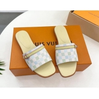 Sumptuous Louis Vuitton Neo Revival Flat Slide Sandals in Patent Damier Canvas with Buckle Green 606151