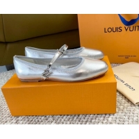 Shop Duplicate Louis Vuitton Romy Flat Ballerinas in Metallic Lambskin Silver 606156