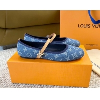 Pretty Style Louis Vuitton Romy Flat Ballerinas in Blue Monogram Denim 606159