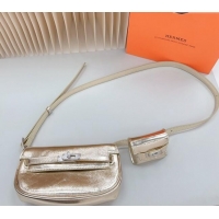 Famous Brand Hermes Calfskin Pouch Belt/Belt Bag 0617 Gold 2024