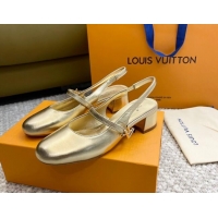 Duplicate Louis Vuitton Romy Slingback Pumps 3.5cm in Metallic Lambskin Gold 606164