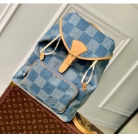 Famous Brand Louis Vuitton Montsouris Backpack in Damier Denim 3D Cotton Canvas N40708 Blue 2024