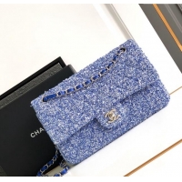 Promotional Chanel Classic Tweed Medium 11.12 Flap Bag A01112 Blue 2024