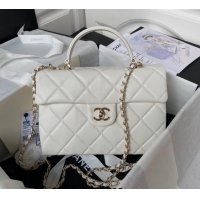 Top Grade Chanel Grained Calfskin Medium Flap Bag with Top Handle AS4712 White 2024