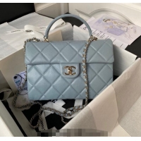 Famous Brand Chanel Grained Calfskin Medium Flap Bag with Top Handle AS4712 Light Blue 2024