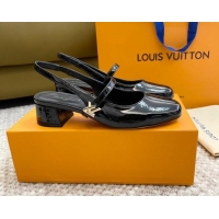 Grade Quality Louis Vuitton Romy Slingback Pumps 3.5cm in Patent Leather Black 606168