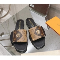 Pretty Style Louis Vuitton LV Frame Flat Slide Sandals in Monogram Dune Canavs with Studs Brown 606176