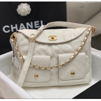 New Style Chanel Shiny Crumpled Calfskin Medium Messenger bag AS4668 White 2024