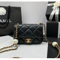 Popular Design Chanel Lambskin Mini Flap Bag with Pearls Chain AS4868 Black 2024