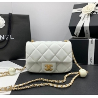 Promotional Chanel Lambskin Mini Flap Bag with Pearls Chain AS4868 White 2024